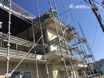 岡山市北区 裏面のだいぶ足場が出来てきました。