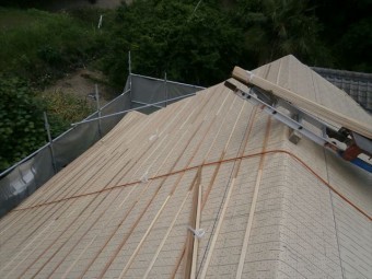 岡山県久米南町 屋根工事 屋根リフォーム 桟木打ちつけ