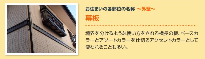 外壁の幕板:1階と2階の境界を分けるような使い方をされる横長の板