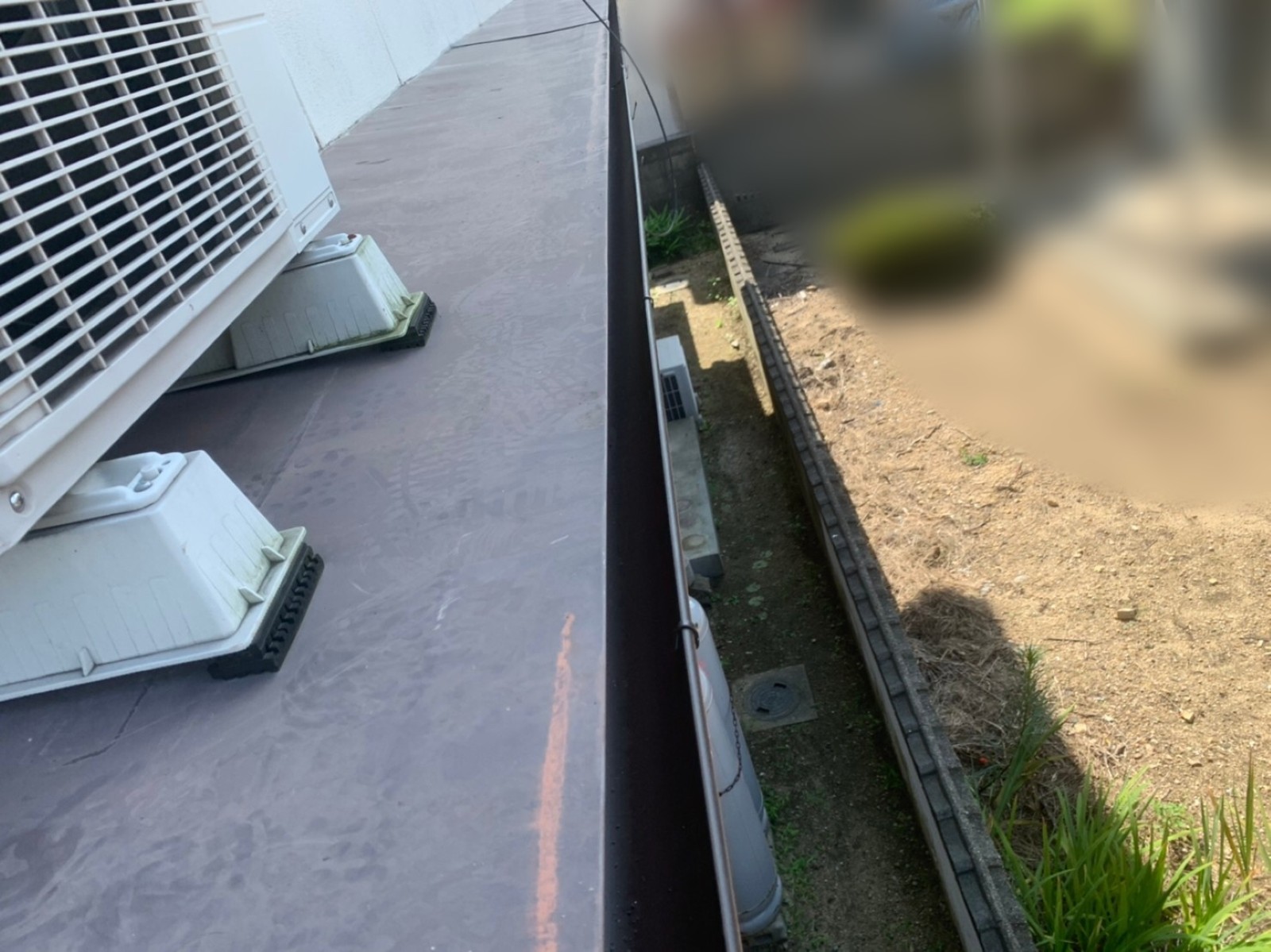 板金屋根の上から見たまっすぐ続く新しい軒樋