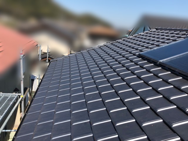 葺き替え　足場　三州瓦　かるーが　太陽温水器