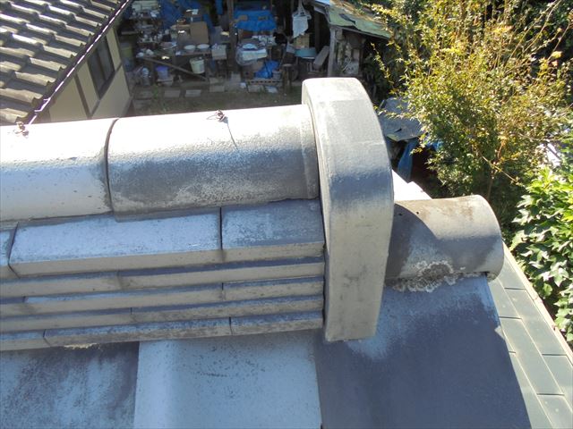 岡山県和気町で屋根修理　鬼首漆喰欠落