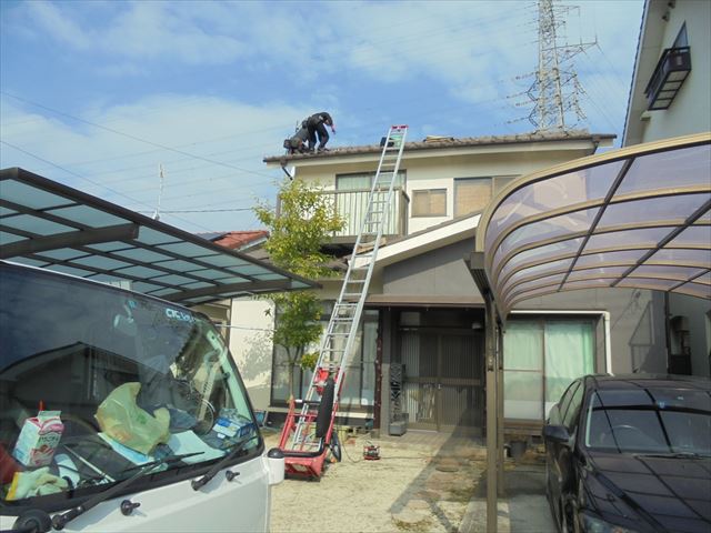 岡山市北区　瓦葺き替え　太陽光システム取り外し