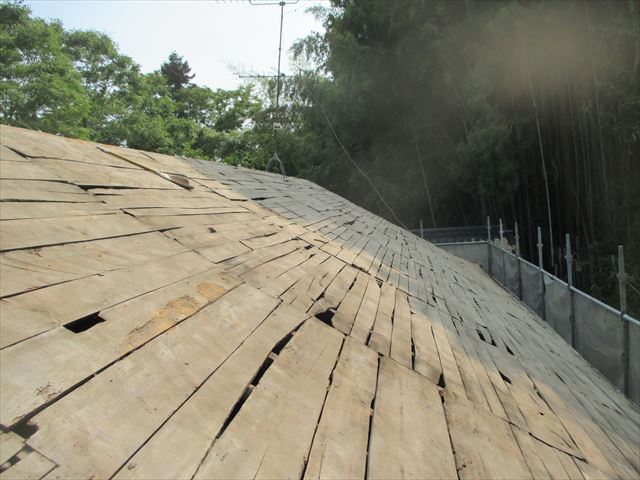 岡山県久米南町　屋根工事　屋根リフォーム　桟木防水紙を取った状態