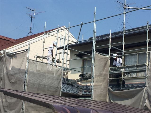 岡山市南区　屋根工事 屋根リフォーム　2階の足場撤去