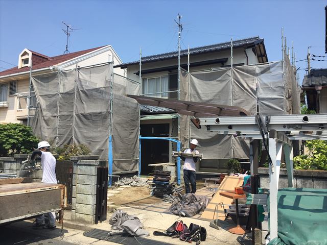 岡山市南区　屋根工事 屋根リフォーム　2階の足場撤去