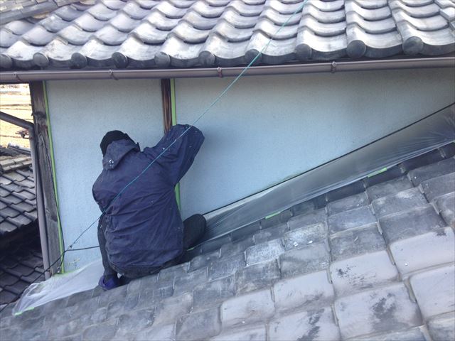 岡山市北区　雨漏り修理　外壁塗装　養生